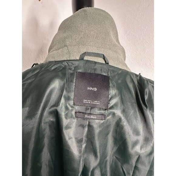 MANGO Double-Breasted Wool Blend Olive Green Women's Midi Coat Size Large - Picture 8 of 10